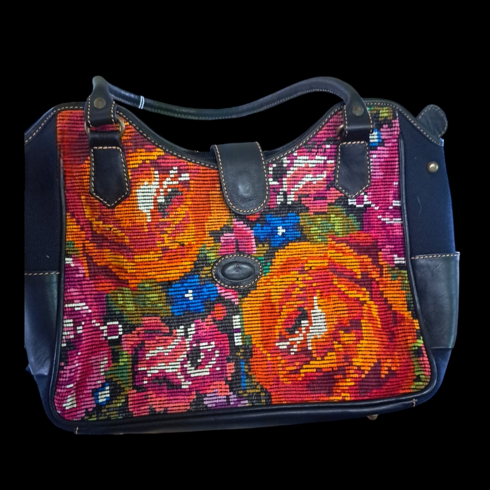 Floral Leather and Tapestry Bag